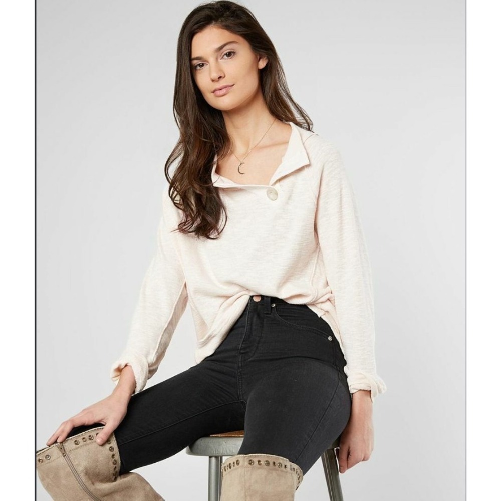 Free People Don't Forget Me Top Slouchy Boho Neutral Minimalist Size Small